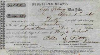 Extremely Rare 1861 Liberia Monetary Voucher (episcopal Missionary) Cape Palmas photo