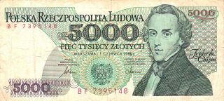 1986 Poland 5000 Zlotych Note photo