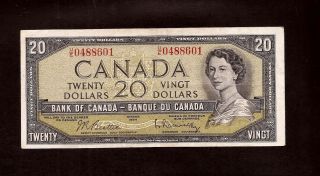 Canadian Money: 1954 $20 Twenty Dollar Bill,  Beattie/rasminsky,  Bank Of Canada photo