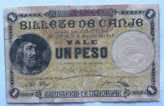 1895 Puerto Rico One Peso Billete De Canje photo