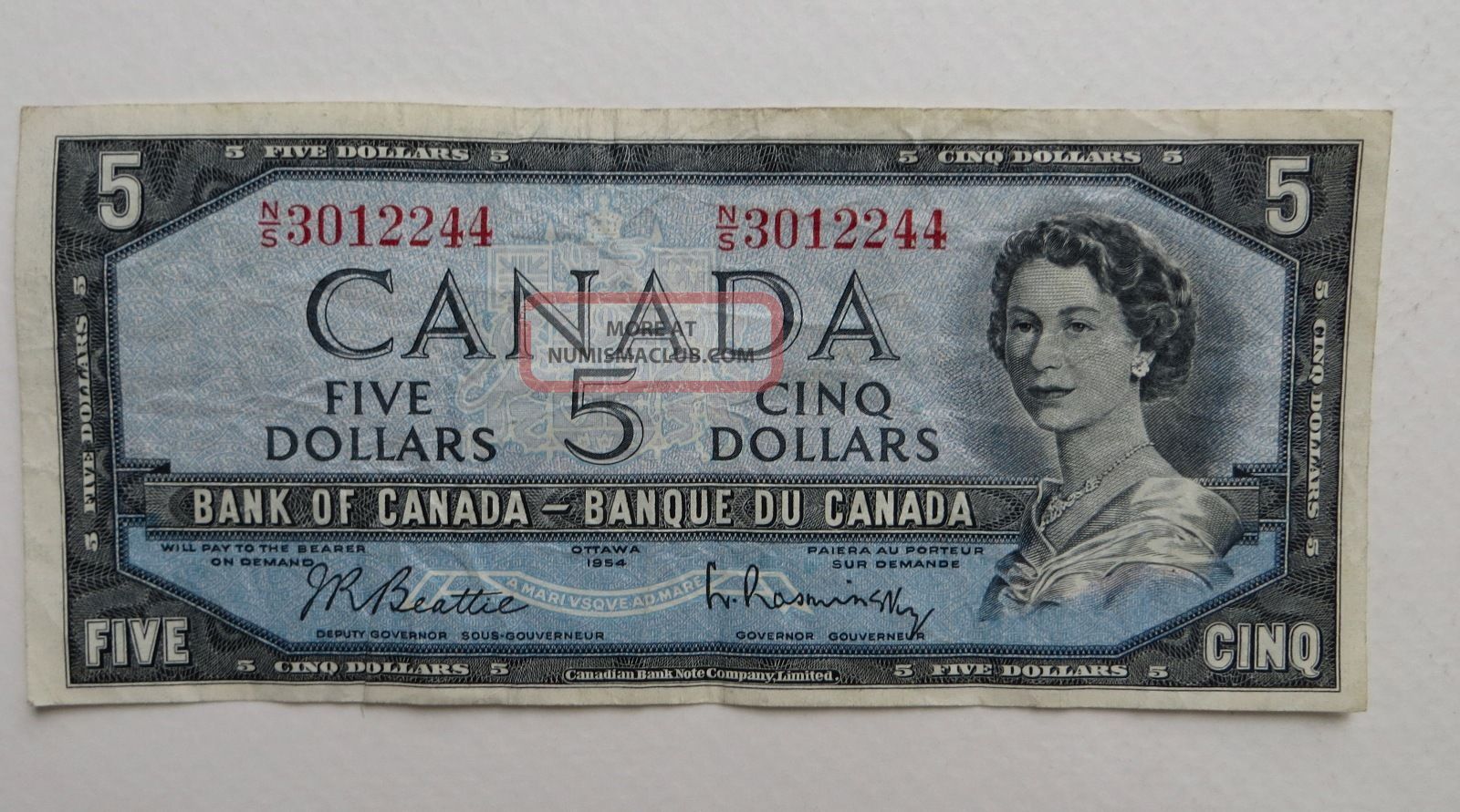 1954 Canada 5 Dollar Bank Note Circulated Ungraded
