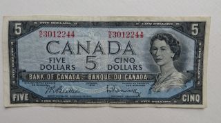 1954 Canada 5 Dollar Bank Note Circulated Ungraded photo