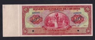 Venezuela Banco De Credito 10 Bolivares 1926 - 1929 Ps241s Specimen Unc photo