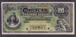 Venezuela Banco Caracas 20 Bolivares 1926 - 1929 Ps158 Specimen Unc photo