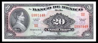 El Banco De Mexico 20 Pesos Series Bik 22 - 07 - 1970,  P - 54p Unc photo