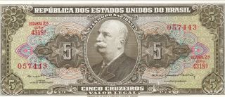 1962 5 Cruzeiros Brazil Currency Gem Unc Banknote Note Money Bank Bill Cash photo