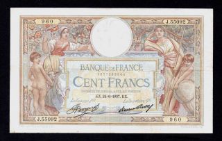 Rare 100 Francs Lom 24 - 6 - 1937 Banque De France Vf photo