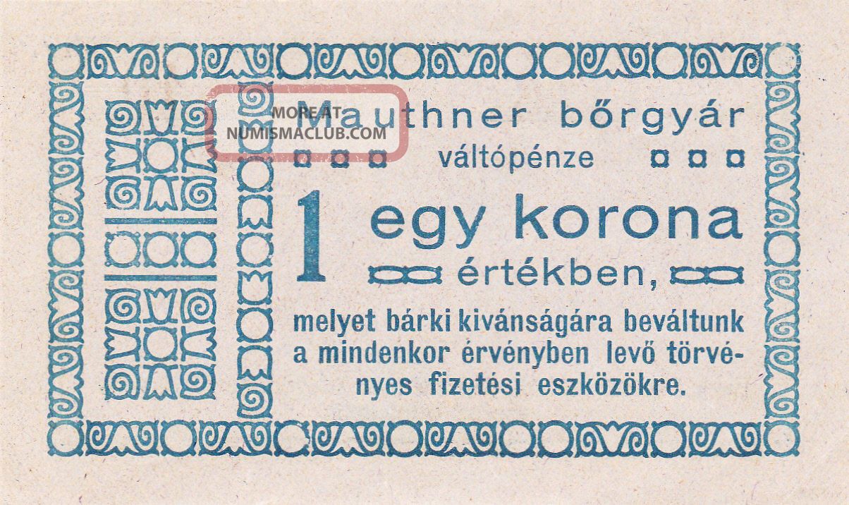 1 Korona Emergency Issue Note 1919 Hungary Rr Note Ef Europe photo