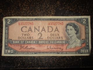 Two Dollar Canadian Bill Bank Of Canada Circulated - 1954 Ottawa photo