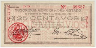 Tesoreria General Del Estado 10.  12.  1913 Chihuahua 25 Centavos Cu (pick S551j) photo
