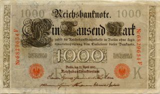 1910 NEW LOW GERMANY- 1000 REICHSBANKNOTE P44-B VERY LARGE NOTE