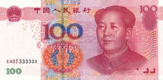 Peoples ' Bank Of China China 100 Yuan 2005 Solid Nos.  3 Unc photo
