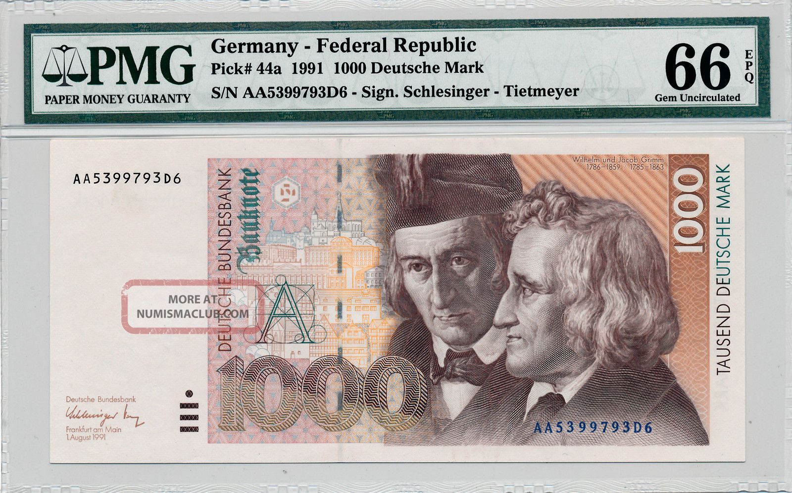 Federal Republic Germany 1000 Deutsche Mark 1991 Pmg 66epq Europe photo