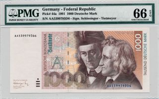 Federal Republic Germany 1000 Deutsche Mark 1991 Pmg 66epq photo