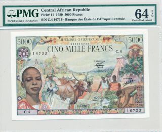Banque Des Centrale Central African Republic 5000 Francs 1980 Pmg 64epq photo