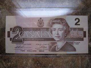 Canada 2 Dollar Note 1986,  Lightly Circulated photo