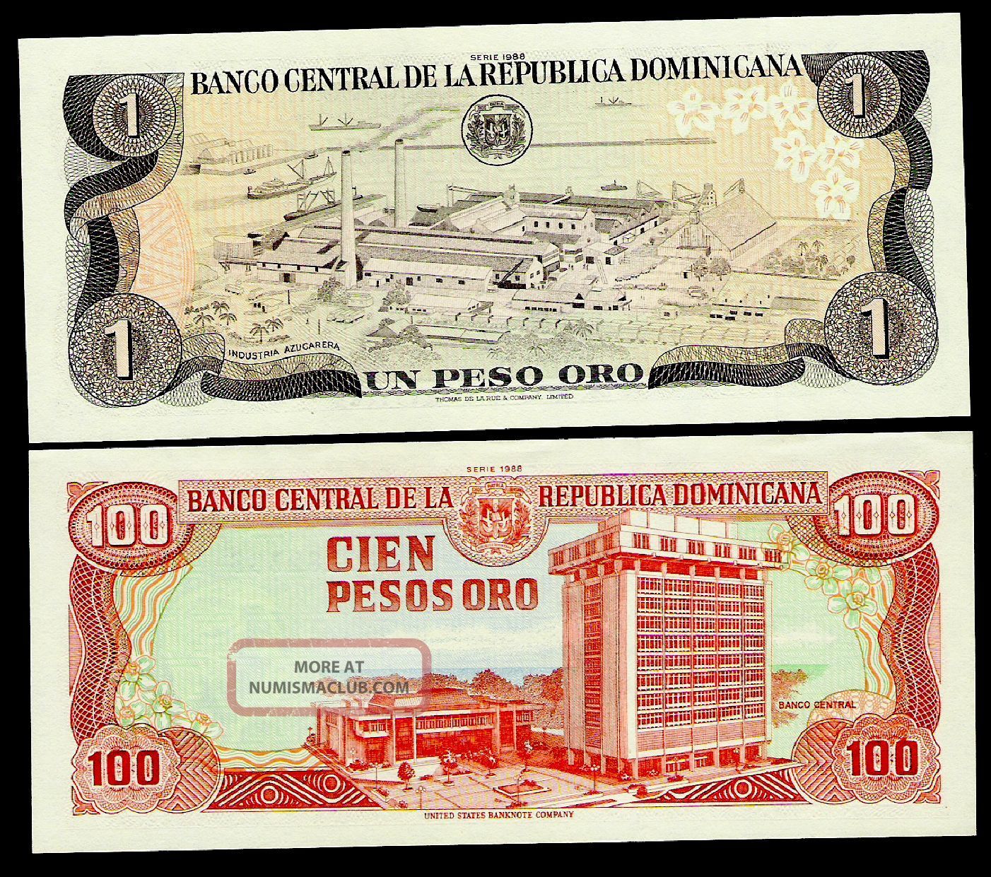 Dominican Republic 1 100 Pesos P126 P128 1988 Unc dominican-republic-1-100-pesos-p126-p128-1988-unc