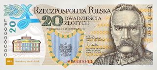 Poland 20 Zloty 5.  08.  2014 Commemorative Unc Pilsudski P - Polimer photo