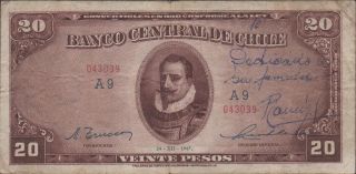 Chile,  20 Pesos,  24.  12.  1947,  P 93b,  Series A 9,  Rare photo
