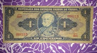 Brazil Um 1 Cruzeiro Serie 352a 006115 Handsign Foreign Paper Money photo