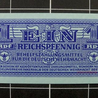 German Wehrmacht Banknote - 1942/rare/small - Nazi Germany - 1 Reichspfennig - Pick M32 photo
