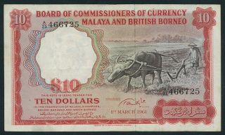 1961 Board Of Commissioners Of Currency Malaya & British Borneo Bufflalo $10 photo