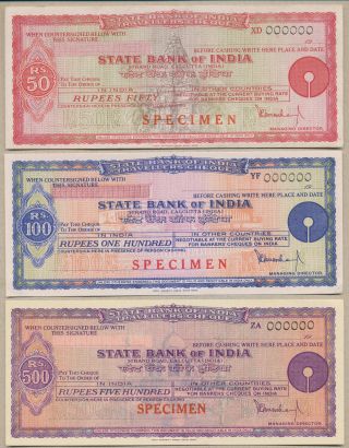 7 Specimen Travellers Cheques India State Bank From Different Series 80ies/90ies photo