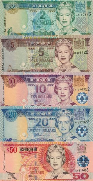 Fiji 2,  5,  10,  20 & 50 Dollar 2002 Unc photo