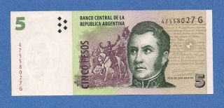 Argentina 5 Pesos Banknote P - 353 Unc Comes With South American History Ojo photo