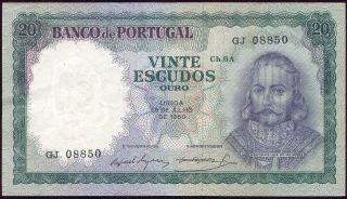 Portugal 1960 20 Escudos Banknote P - 163 