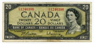 1954 Bank Of Canada $20 Dollar Note Bc - 41b 34999 photo