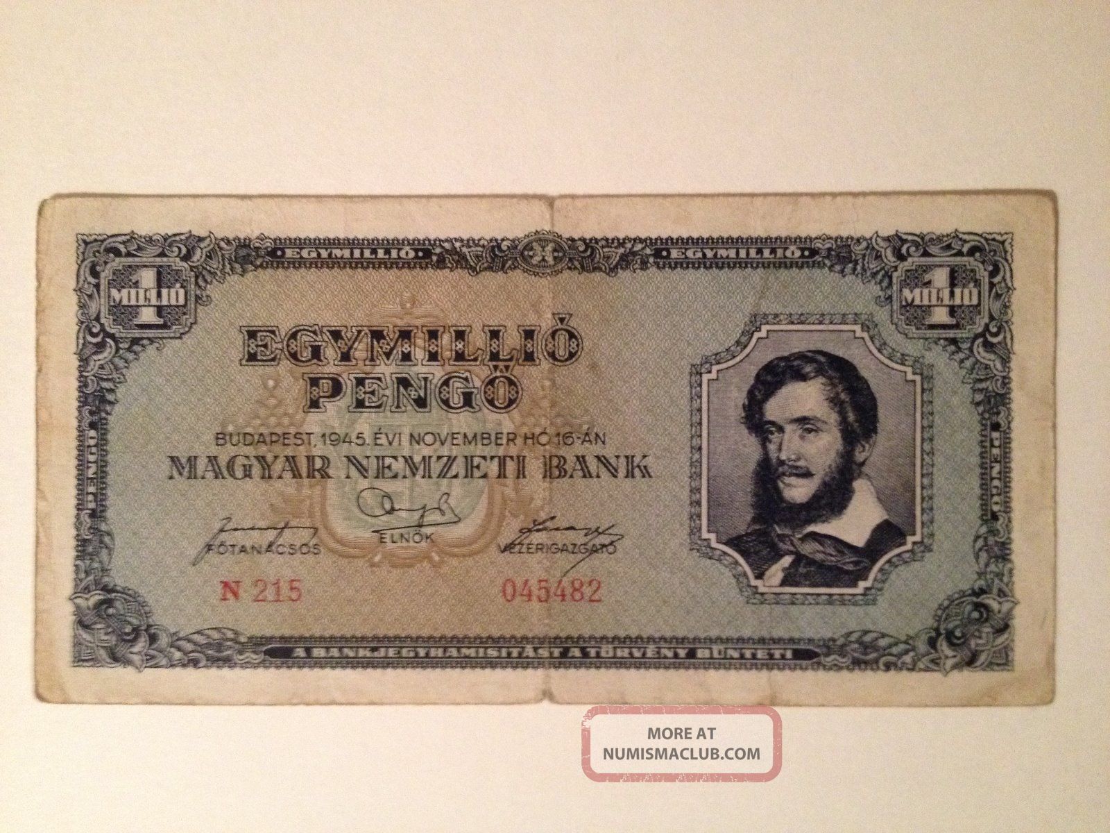 Ww2 1945 Axis Power Hungary 1,  000,  000 Pengo Banknote Inflation Currency 1stnote Europe photo