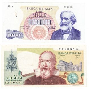 Italy,  1000 And 2000 Lires.  Galileo And Verdi photo