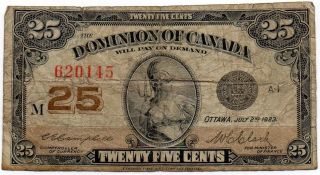 1923 Dominion Of Canada - 25 Cent Bank Note (campbell/clark) photo