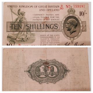 Bradbury 10 Shillings T20 Dash.  1918 Currency Note photo