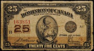 Dominion Of Canada Twenty Five Cent Note July 2 1923 photo