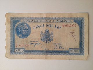 Ww2 1944 Axis Power Romania 5,  000 Lei Banknote Nazi Germany Ally Currency Money photo