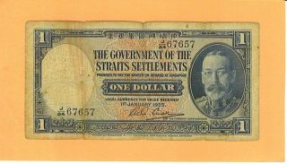 1935 $1.  00 The Government Of The Straits Settlement In Vg photo