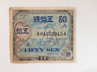 Ww2 Allied Military Currency Japan/okinawa 50 Sen Banknote A - Type Currency Offer photo