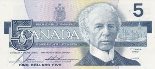 Canadian 1986 Five Dollar Bill Uncirculated Note photo