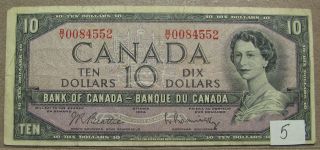 1954 Modified $10 Beattie Rasminsky Babn Pre B/v Canada One Dollar Bill Clearanc photo
