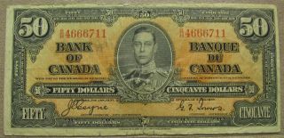 1937 $50 Coyne Towers Prefix B/h Canada Two Dollars Bill Note Clearance photo