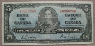 1937 $5 Gordon Towers Prefix S/c Canada Two Dollars Bill Note Clearance photo