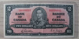 1937 $2 Gordon Towers Prefix M/b Canada Two Dollars Bill Note Clearance photo