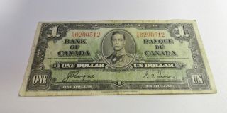1937 Bank Of Canada One Dollar Bill Note photo