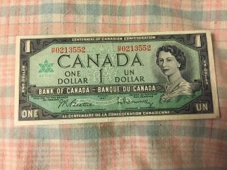 Canada 1967 Almost Uncirculated One Dollar Note,  Hp0213552 photo