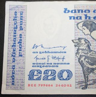 Ireland - 1981 Yeats £20 Irish Banknote Almost Extra Fine Twenty Pound Note P77 photo