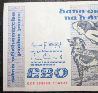 Ireland - 1983 Yeats £20 Irish Banknote Good Very Fine Twenty Pound Irland P77 photo