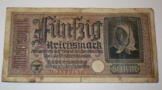 50 Reichsmark,  Nazi Germany Old Banknote Circulated Wwii photo