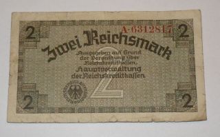 2 Reichsmark,  Nazi Germany Old Banknote Circulated Wwii photo